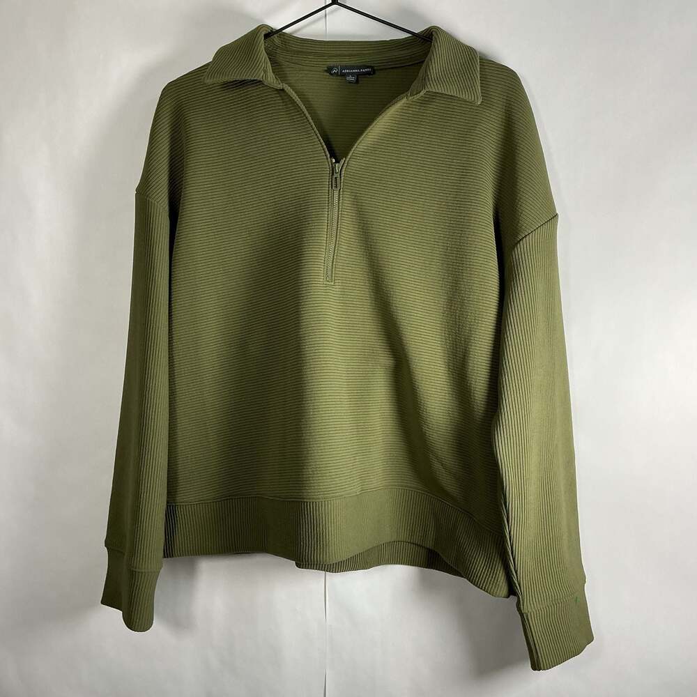 Adrianna Papell Olive Green Ribbed Half Zip Pullover Sweatshirt Size L